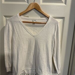 J. Crew Light Cream V-Neck Three Quarter Length Sleeve Tee